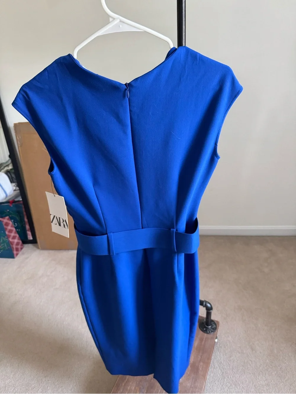 NWT Zara Royal Blue Belted Crossover Midi Dress